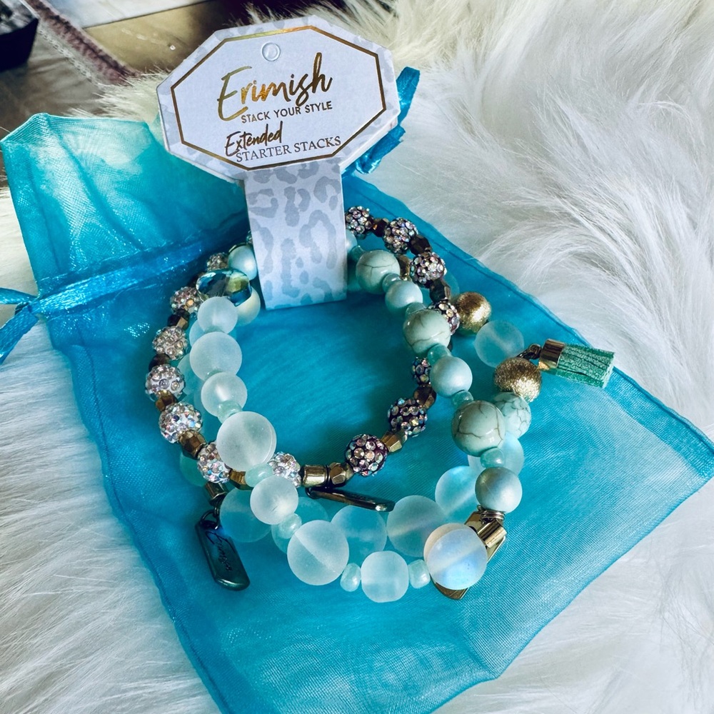 Erimish Gold Mint and Moonstone Beaded Bracelet set with charms - Picture 3 of 6